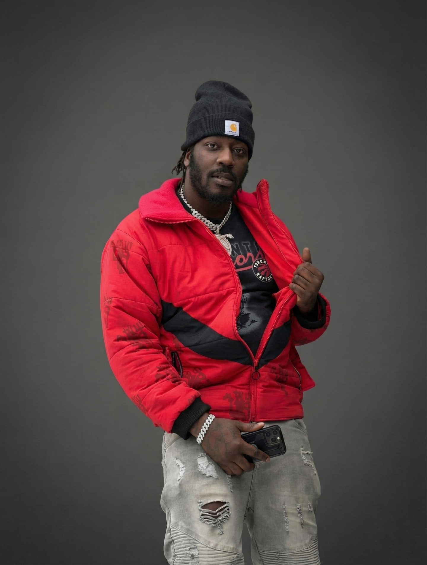 Custom TMADE puffer jacket built from a Manchester United jersey
